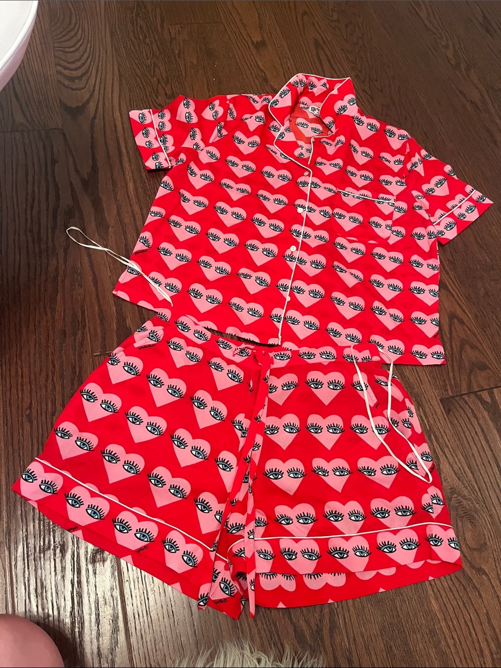 Red Heart Eye Print Short Pajama Set